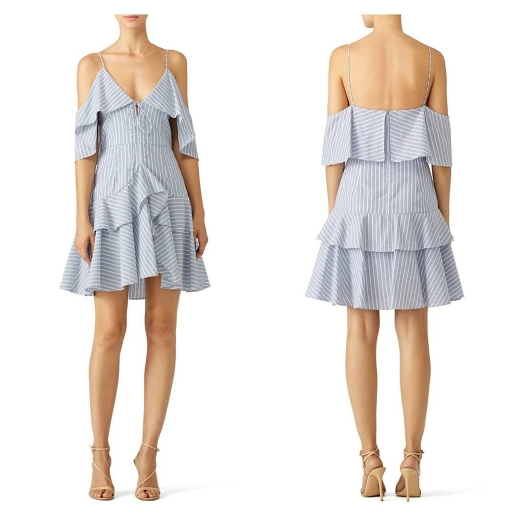 Nicholas Blue Striped Astrid Ruffle Dress sz 2